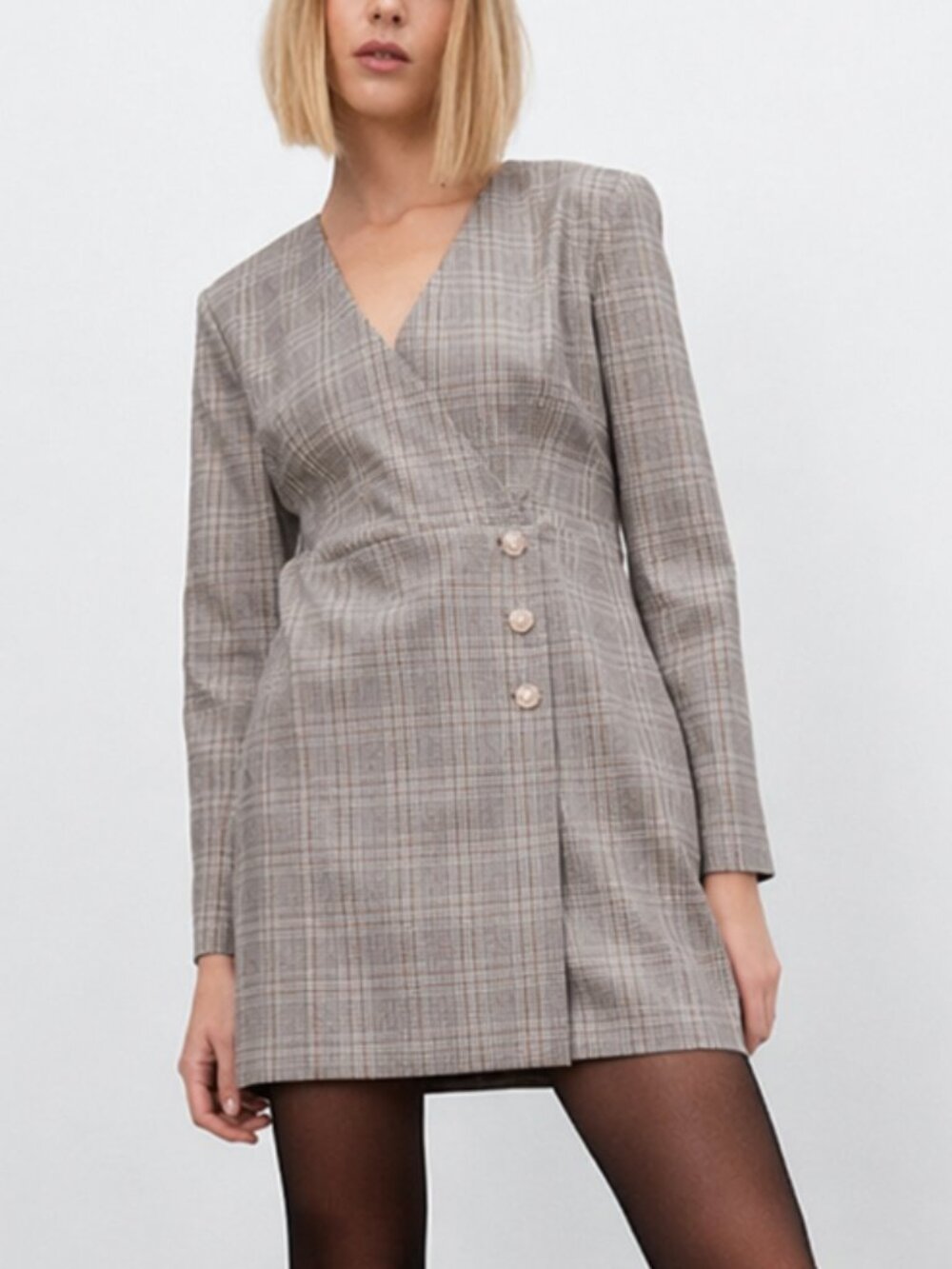 ZARA NEW Black Glen Check Plaid Tailored Wrap Blazer Dress SZ Large